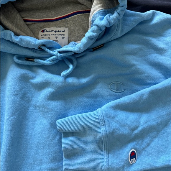 Champion, Powerblend, Fleece Comfortable Light Blue Hoodie - Picture 4 of 4